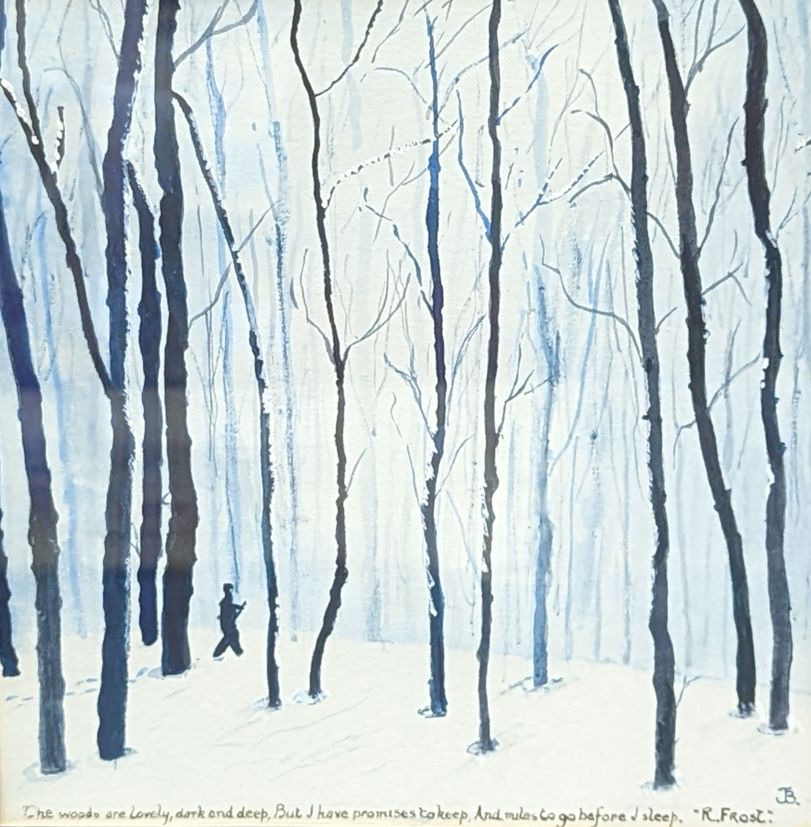 Attributed to Hans Feibush (1898-1998), gouache and pastel, Woodland scene, initialled lower left, 38 x 52cm and a print signed R.Frost